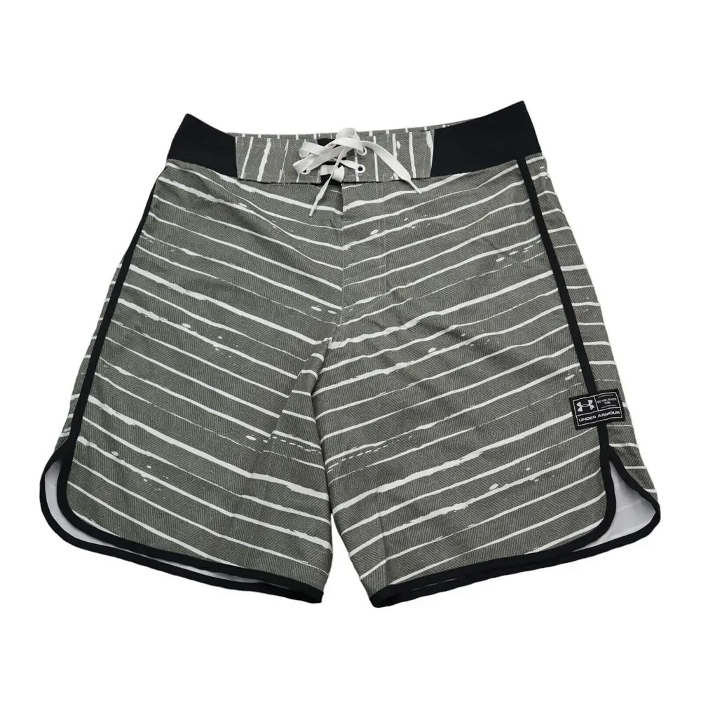 Under Armour Shorts Mens 30 Green White Board Swim Trunks Bathing Suit Pocket